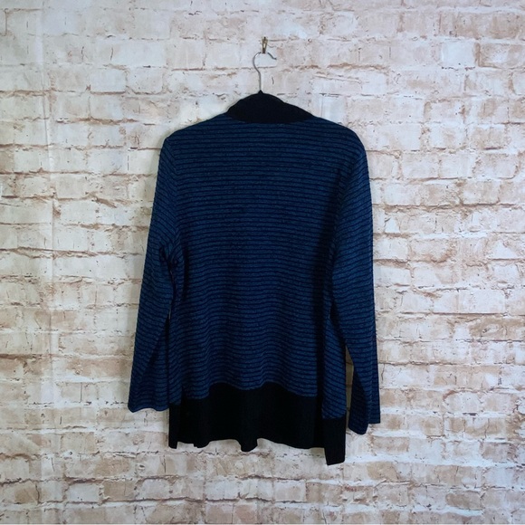 Exclusively Misook Blue Black Striped Knit Full Zip Cardigan Size 1X - Picture 4 of 7